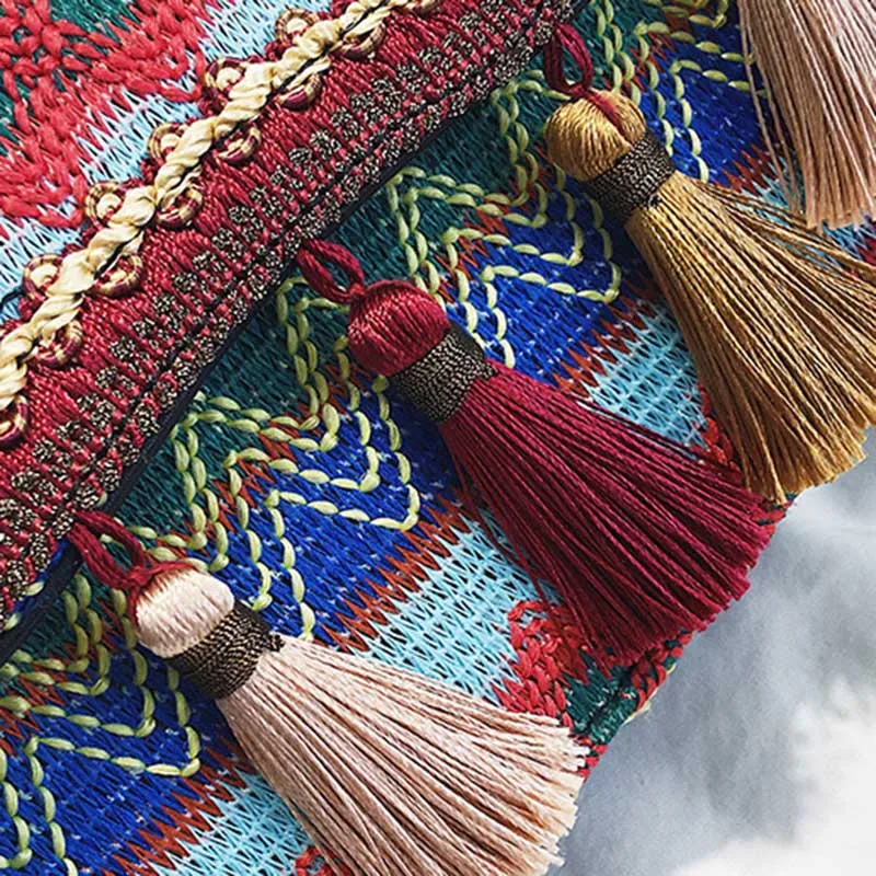New Women Tassel Fashion Straw Bag INS Popular Female Summer Handbag Chains Lady Casual Shoulder Bag Beach Knit Crossbody SS3307 (14)