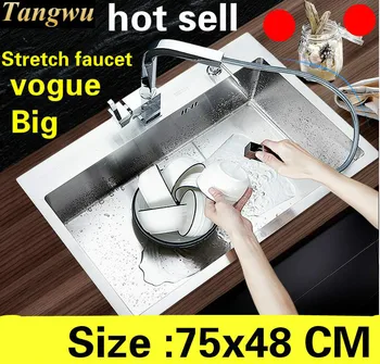 Online Free Shipping Luxury Apartment Kitchen Manual Sink Single Trough Food Grade 304 Stainless Steel Big Hot Sell 750x480 MM