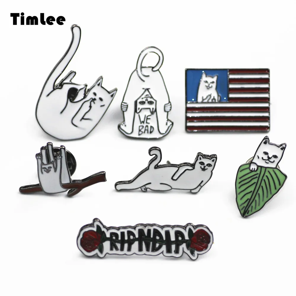 

Timlee X273 Cute Personality Letter Rose Leaves Cat Enamel Pin Brooch Pins,Fashion Jewelry