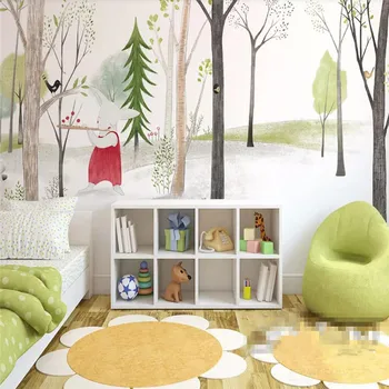 

Hand-painted cartoon wood animal background wall professional production mural wallpaper wholesale custom poster photo wall