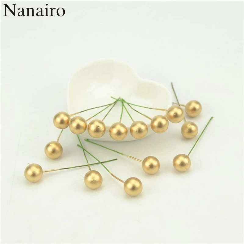 

50pcs Mini Plastic Small Berries Artificial Flowers Stamen Cherry Pearlescent Wedding Simulation Of Fruit Christmas Decoration