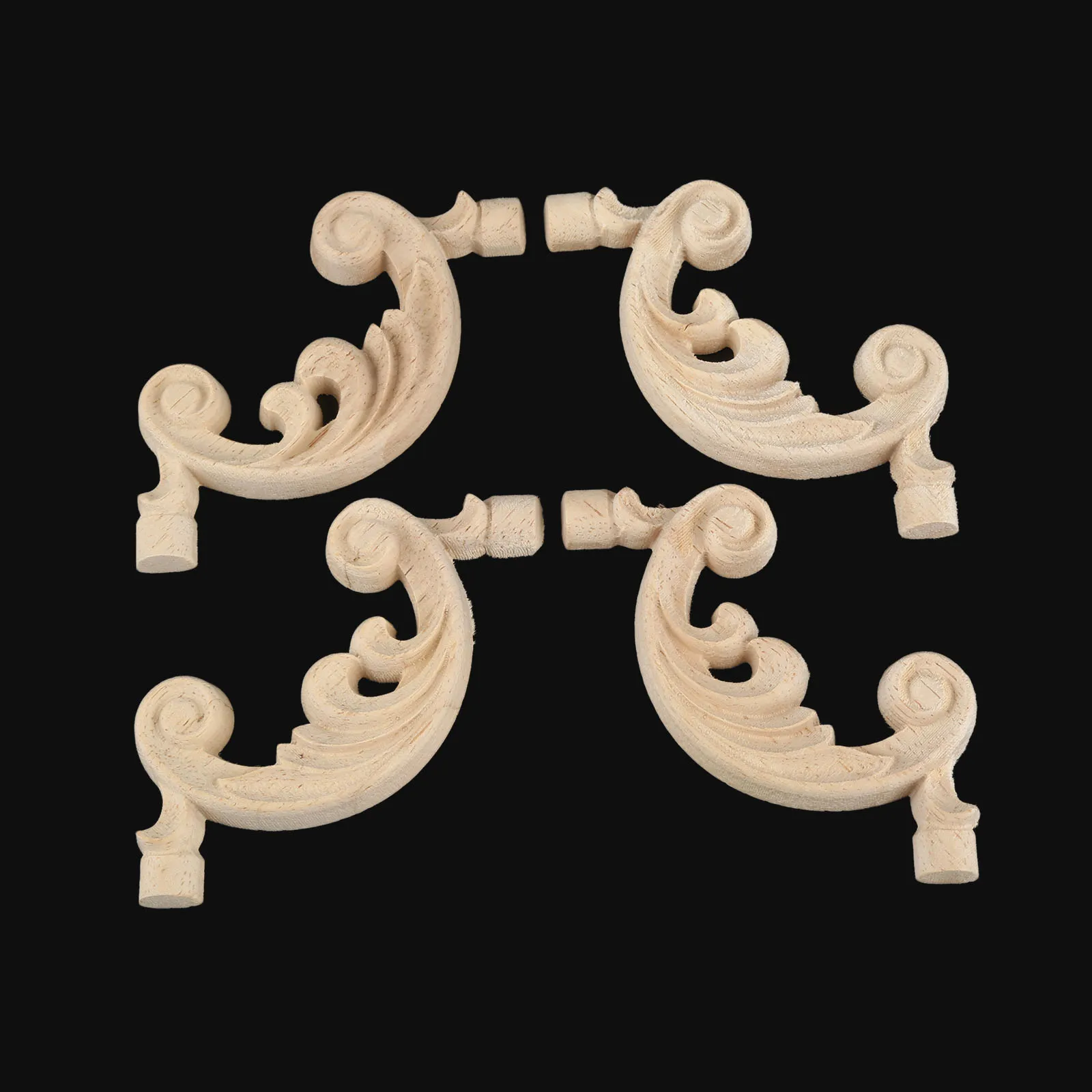 

4Pcs Woodcarving Corner Decal Appliques Unpainted Wood Carved Flower Onlay Applique for Home Furniture Door Decor Crafts 8cm