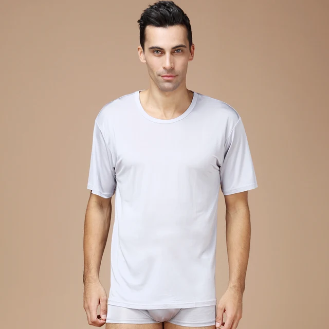 100 Pure Silk Men's Undershirts Male Short Sleeve Shirts Men Casual