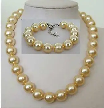 

beautiful 14 mm golden shell pearl necklace bracelet set >free shipping