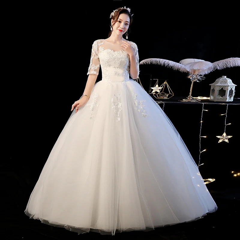 

Wedding Dresses Middle Sleeve Ball Gown Wedding Dress Lace Up Bridal Dresses