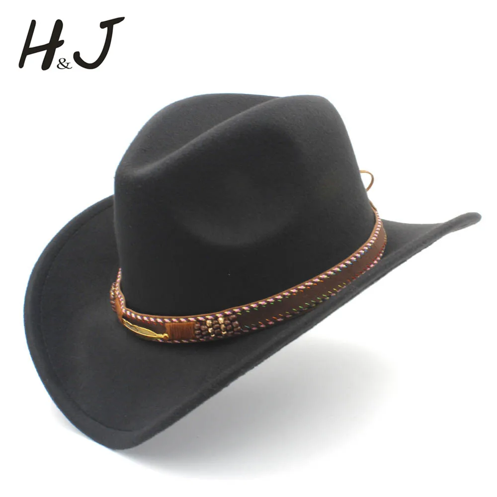 

Women's Men's Wool Western Cowboy Hat For Gentleman Lady Winter Autumn Jazz Cowgirl Cloche Sombrero Caps With Fashion Belt
