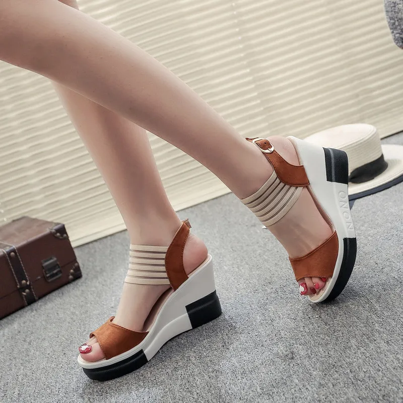

New Fashion Wedge Women Shoes Casual Belt Buckle High Heel Shoes Fish Mouth Sandals 2019 Luxury Sandal Women Buty Damskie