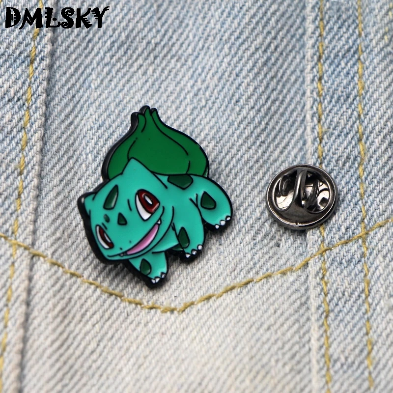 DMLSKY Bulbasaur смешная брошь металлический значок для женщин и мужчин эмалированные булавки броши для одежды сумки булавка для воротничка рубашки подарки M3062