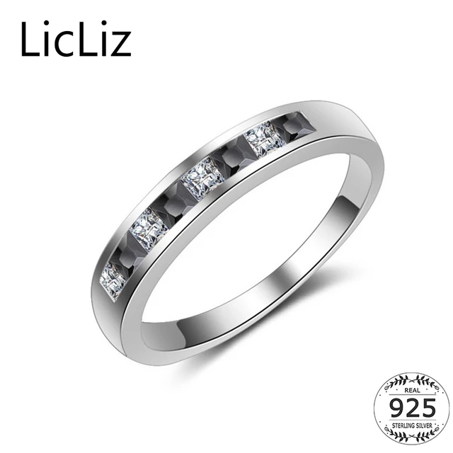 LicLiz 925 Sterling Silver CZ Square Wedding Band For Women And Men Cubic Zircon LicLiz 925 Sterling Silver CZ Square Wedding Band For Women And Men Cubic Zircon