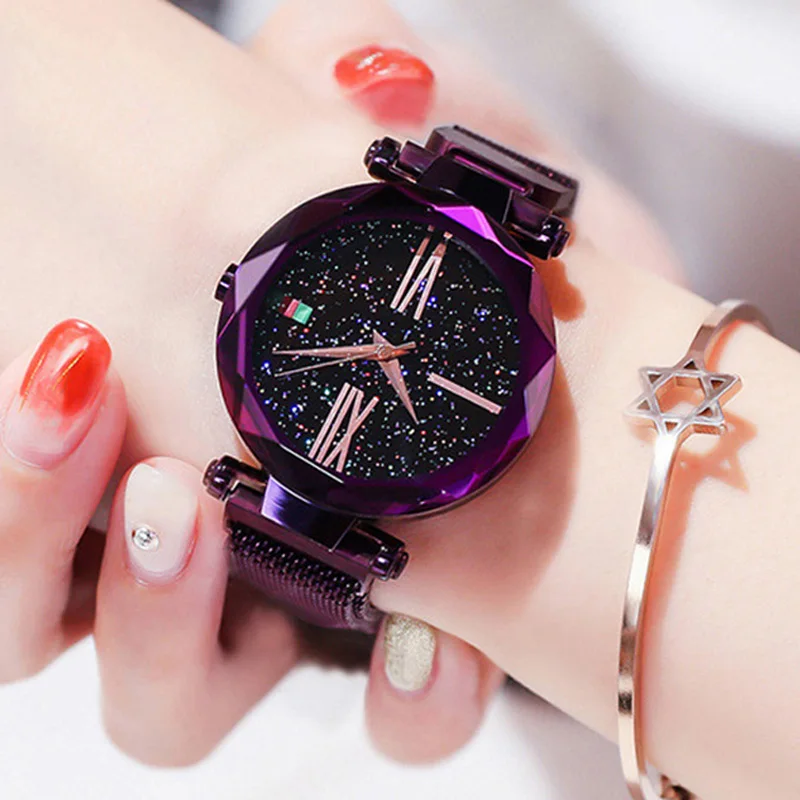 

Luxury Rose Gold Women Watches Minimalism Starry sky Magnet Buckle Fashion Casual Female Wristwatch Waterproof Roman Numeral Top