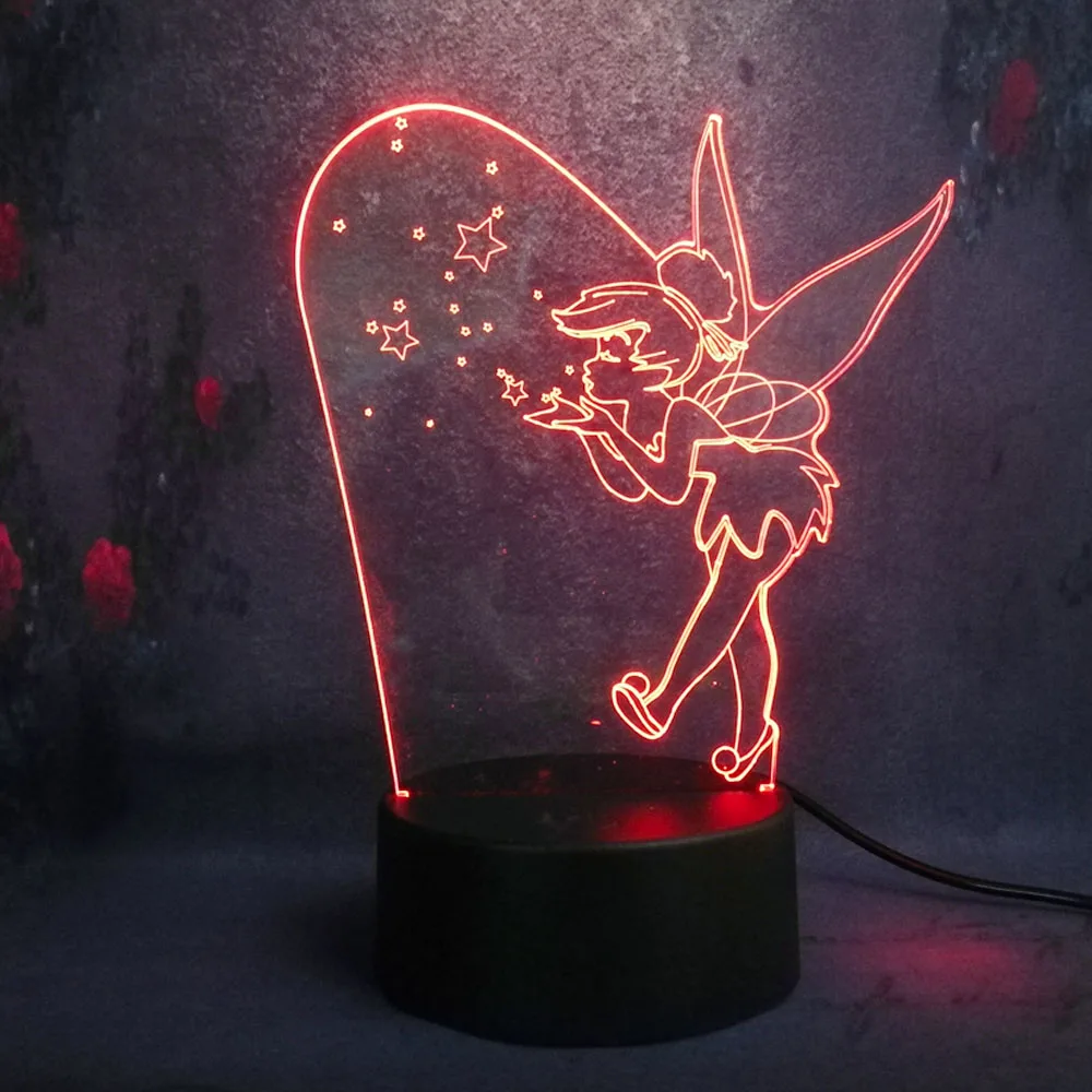 New Cartoon Cute Elf Tinker Bell Miss Bell 3D Night Light Atmosphere