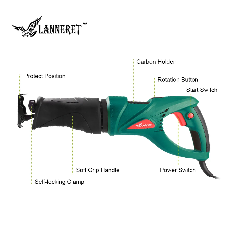 Koop Lanneret 900W Elektrische Zaag Reciprozaag Multifunctionele Sabel Hand Saw Met Roterende Handvat Voor Hout En Metaal Snijden