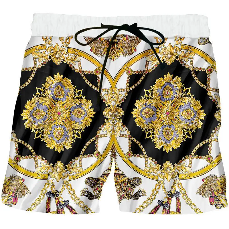 Новинка, 3d мужские шорты с золотой цепочкой, летние уличные повседневные шорты в стиле хип-хоп, мужские шорты для занятий фитнесом, большие размеры, XXS-6XL