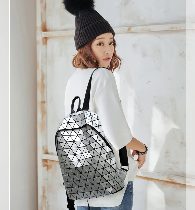 Модный женский рюкзак геометрический Светящийся рюкзак дорожные сумки для девочек Школьный рюкзак голографические рюкзаки на молнии