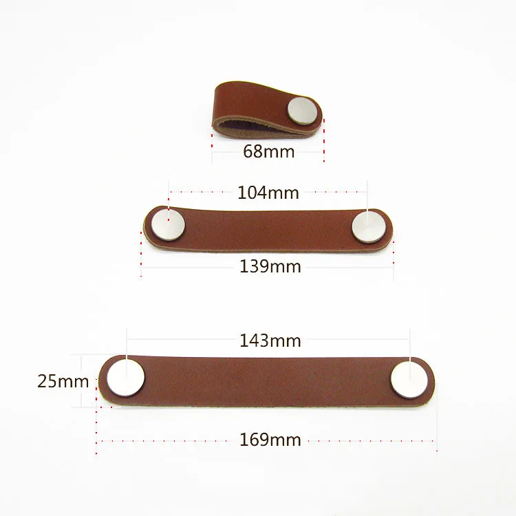 Leather Minimalist Drawer Pull Door Handles Dresser Cabinet Cupboard Loop Tan