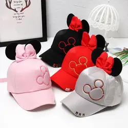 PaMaBa/Детские Бейсбольные кепки с рисунком мышки для мальчиков и девочек, детские летние шапки с ушками мышки и бантом, модная шляпа для