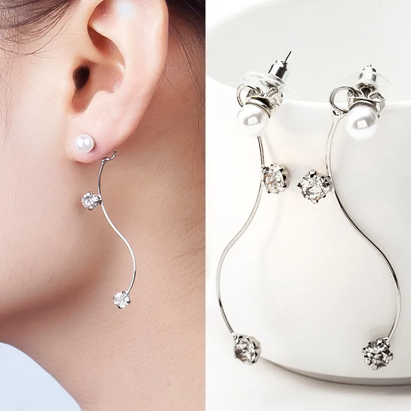 SexeMara Pendientes Flecos 2019 корейские элегантные женские длинные серьги CZ крицал жемчуг