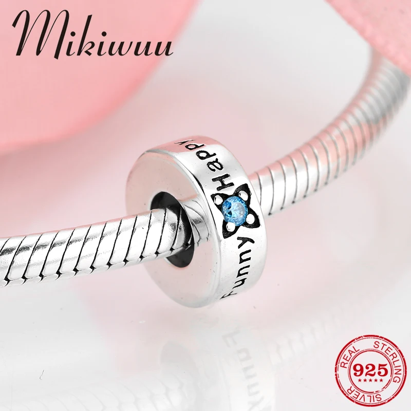 

925 Sterling Silver symbolize happy and funny blue CZ stopper spacer beads Jewelry making fit Original Pandora Charms Bracelet