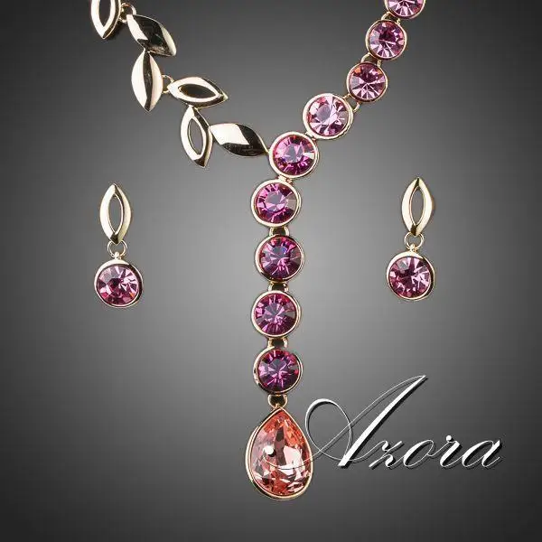 Azora шикарный комплект из сережек и ожерелья с листьями и австрийскими кристаллами Stellux золотого цвета TG0038