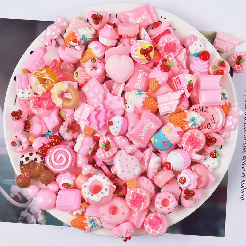 10 шт. слизи амулеты смешанные конфеты сладости смолы Flatback бусины для слаймов изготовление принадлежности для DIY скрапбукинга ремесла - Цвет: Pink 10 Pieces