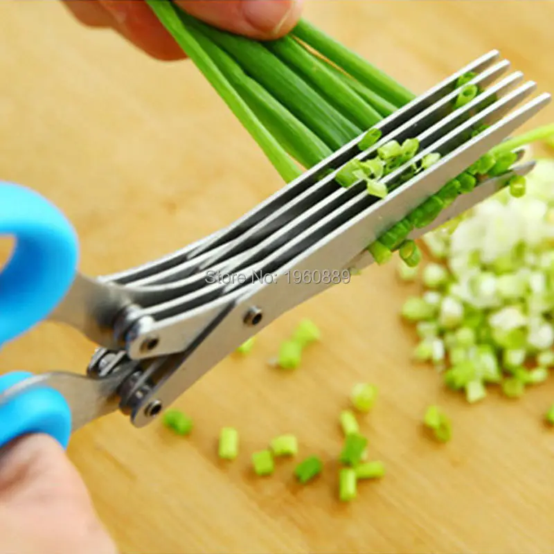 

Multi-functional Stainless Steel Kitchen Knives 5 Layers Scissors Sushi Shredded Scallion Cut Herb Spices Scissors Cooking Tools