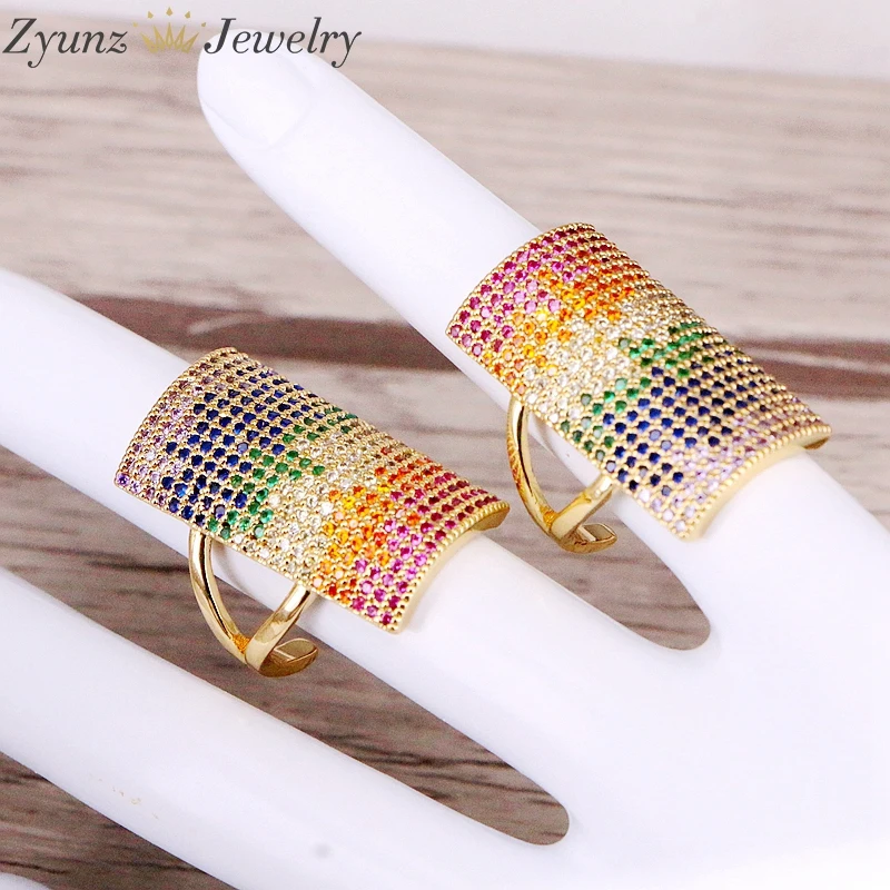 5 шт., многоцветный Полный CZ микро проложить Радуга большие прямоугольные кольца классические для женщин вечерние свадебные украшения