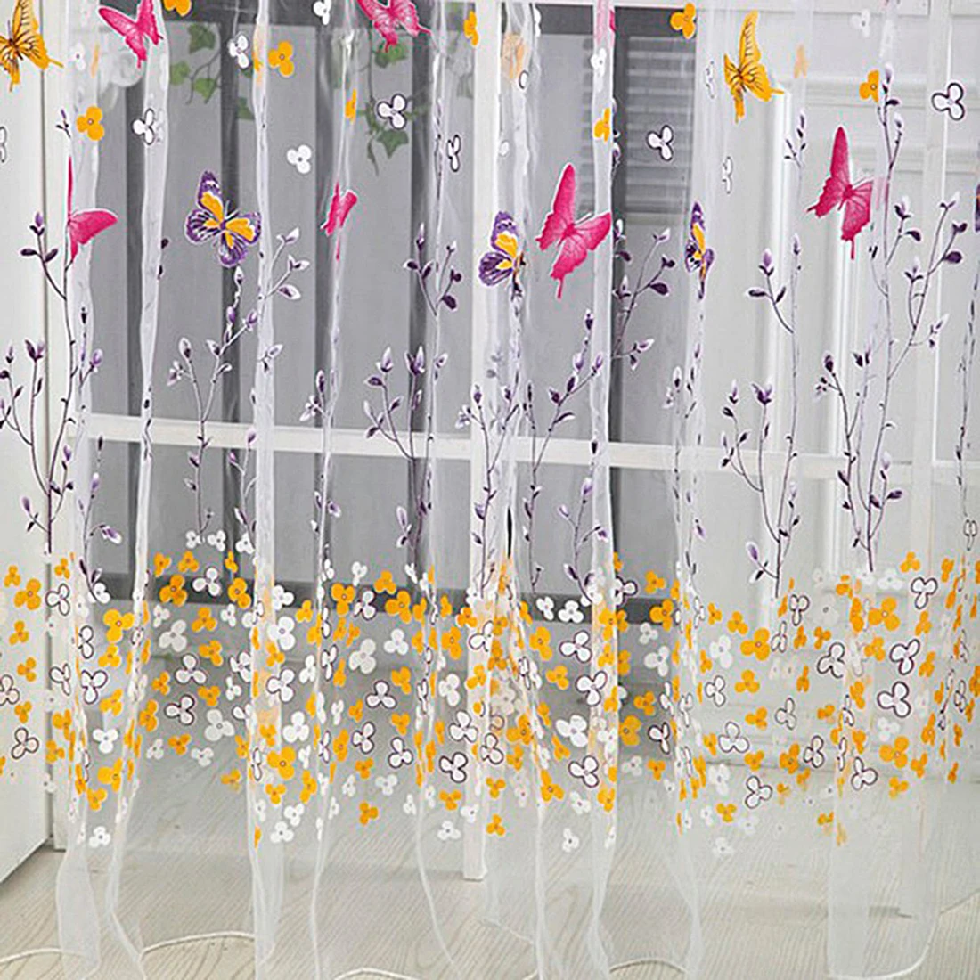 Buy Butterfly Window Curtains for Living Room Bedroom Embroidered Voile