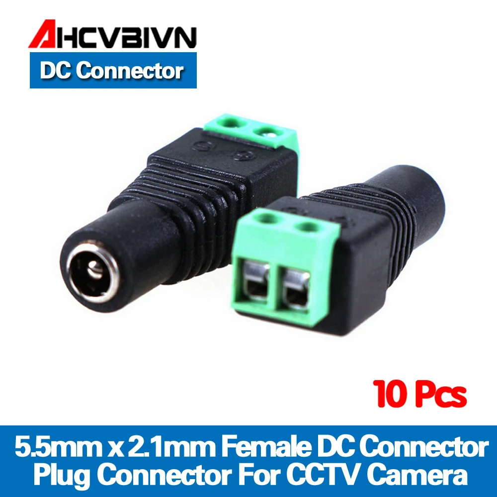 AHCVBIVN 10 шт. 2,1x5,5 мм DC Мощность Гнездовой разъем Jack адаптер Разъем для CCTV DVR светодиодные ленты светильник