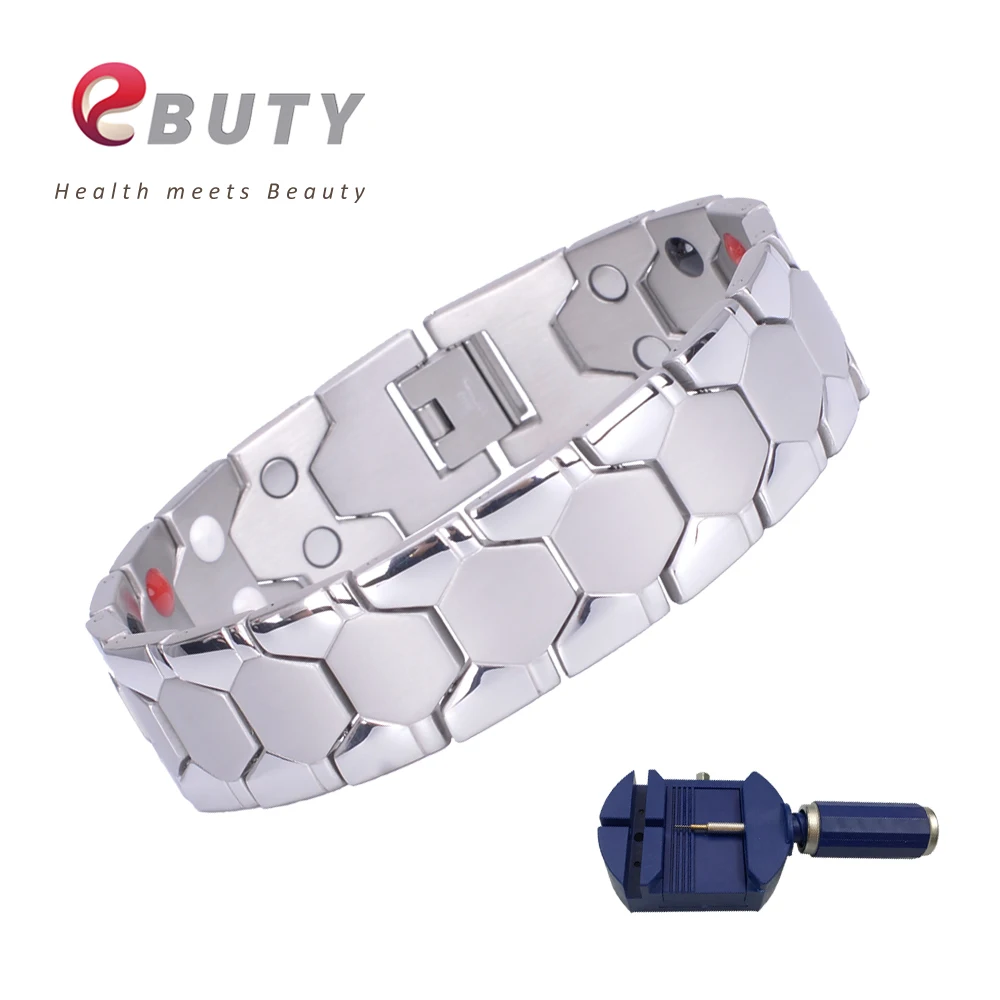 

EBUTY Men's Stainless Steel Bracelet Sport Power Energy Bangle Geometric Silver Health Healing Ions Wristband Fashion Healthcare