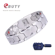 EBUTY Men's Stainless Steel Bracelet Sport Power Energy Bangle Geometric Silver Health Healing Ions Wristband Fashion Healthcare