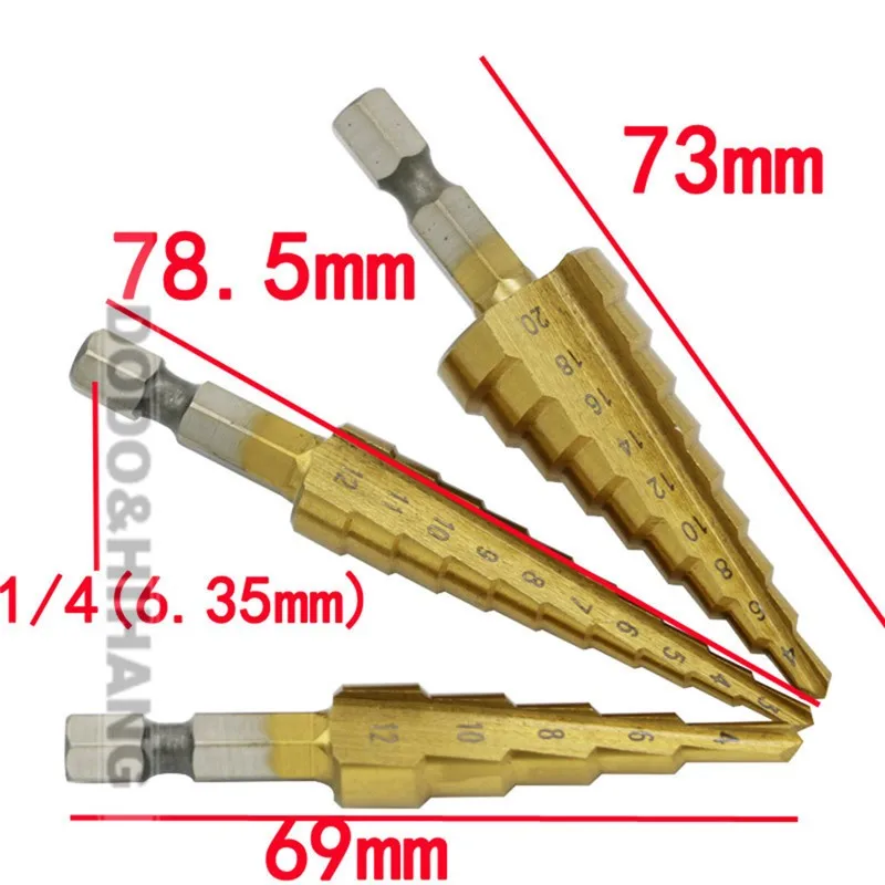 3Pcs drill with hexagonal HSS High Speed Steel Step Cone Drill Bits For Metal Set of Cones Drills Power Tools Brocas Para Metal