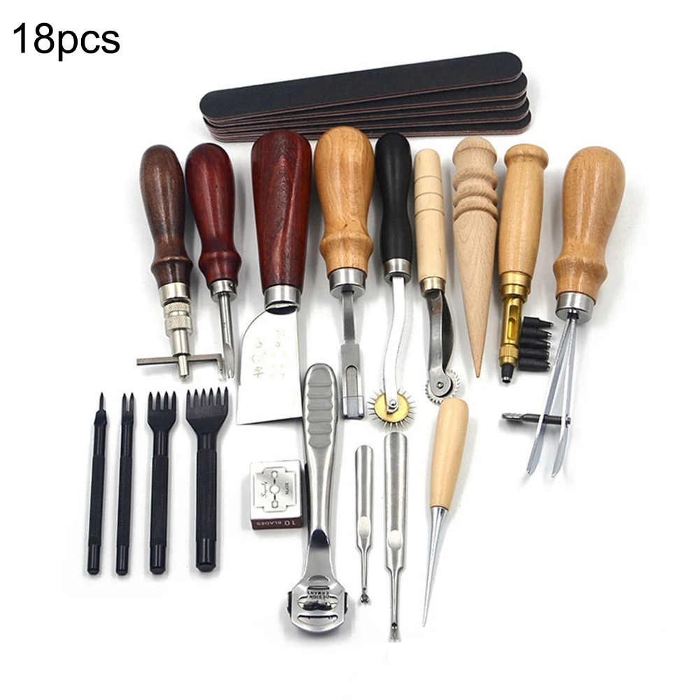 

18PCS Leather Craft Tool Leather Sewing Tools Kit Leather DIY Hand Stitching Tools for Sewing Leather Canvas
