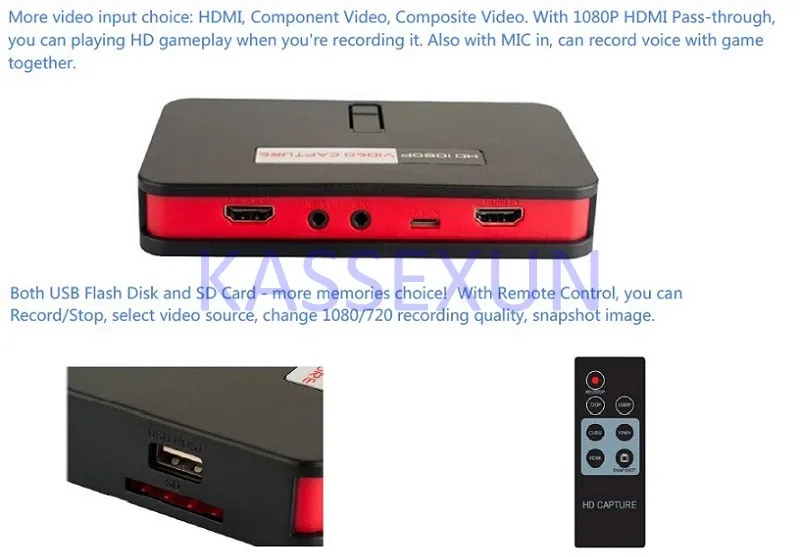 vhs конвертер плеер hdmi с HDMI/AV/Ypbpr в 1080P Rec в U флэш-диск SD TF карта для Xbox360/PS3