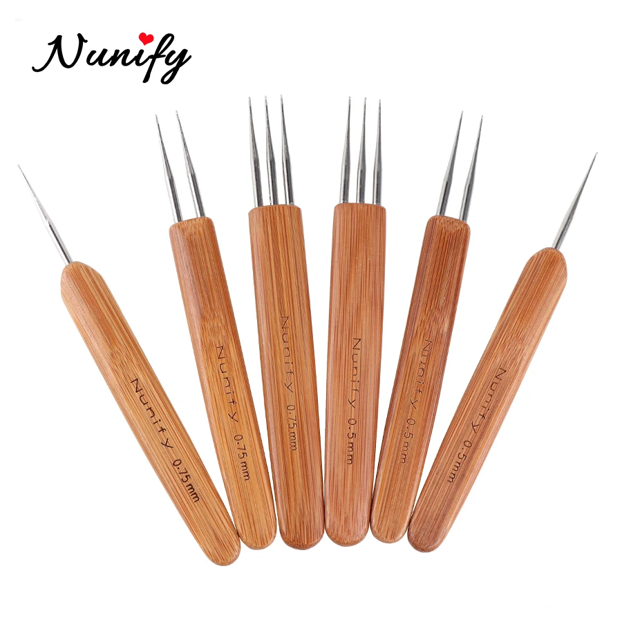 7pcs/bag 0.5Mm 0.75Mm Double Crochet Needle For Locs Bamboo Dreadlock  Crochet Hook Dreadlock Needle For Braids