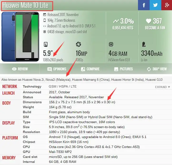 Оригинальный ЖК дисплей для Huawei Mate 10 Lite / Nova 2i экран сенсорная панель Mate10