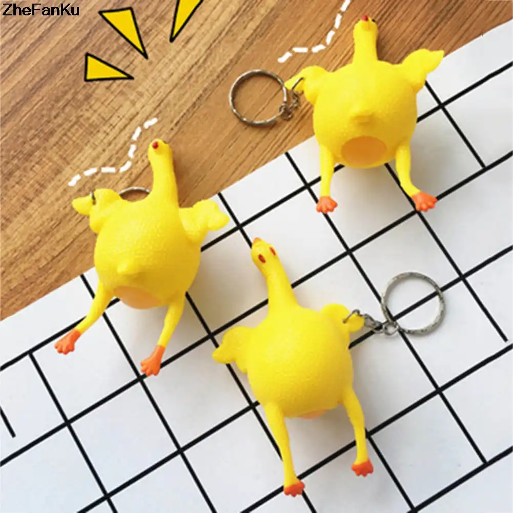 1 pc Criativo Splat Bola Ventilação Brinquedo Engraçado Galo Põem Ovos Anti Stress Produtos de Frango Com Imprensa Ovo de Galinha Tem ovo Da Novidade Keychain