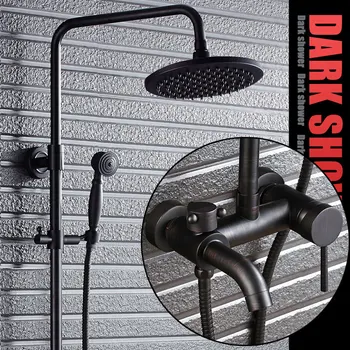 

Bathroom Black Oil Paint Solid Brass Bathtub Shower Set Wall Mounted 8" Rainfall Shower Mixer Tap Faucet 3-functions Mixer Valve