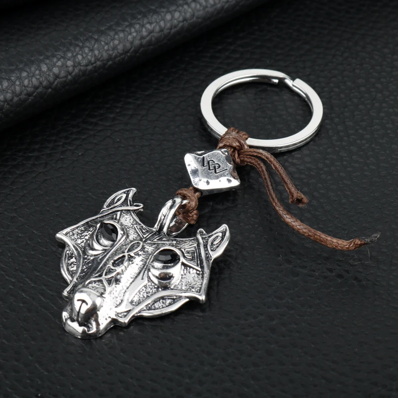 Vintage la mitología nórdica vikingo cabeza de Lobo llavero hombres joyería de las mujeres talismán amuleto anillo coche llave cadena llaveros baratija