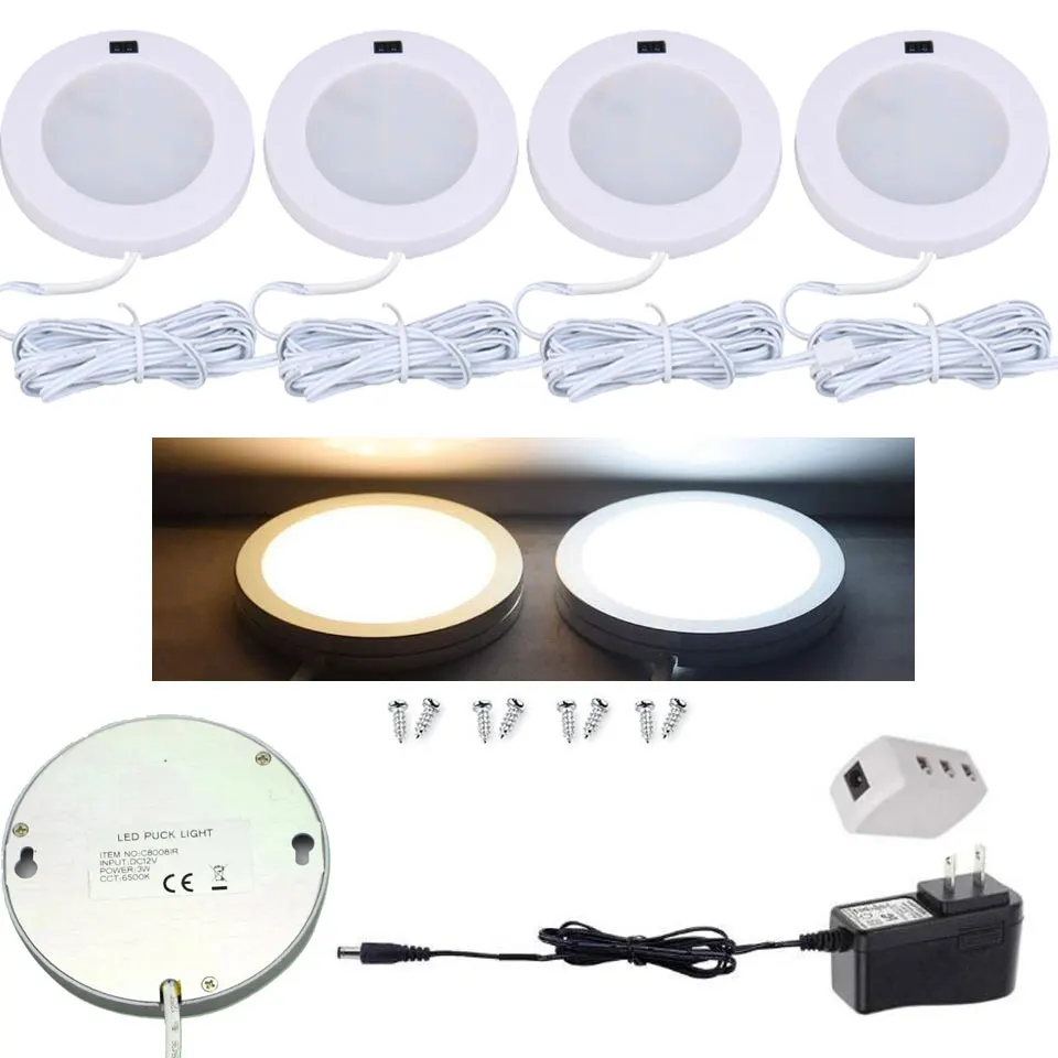 3W Kitchen LED Under Cabinet Lighting Kit Puck Lamp Bulb Energy Saving AC85-265V