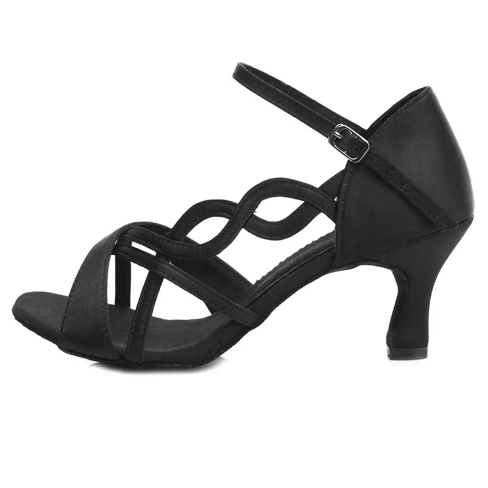 Высококачественная атласная Женская Профессиональная Обувь для бальных танцев, обувь для латинских танцев для девочек, 3 цвета - Цвет: Black  7CM