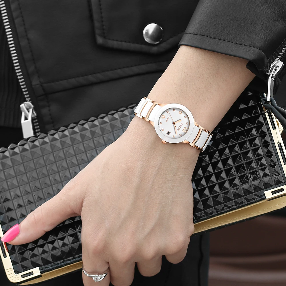 Lvyin Роскошные брендовые керамические часы, женские модные простые водонепроницаемые кварцевые часы, женские элегантные деловые часы, женские нарядные часы 042