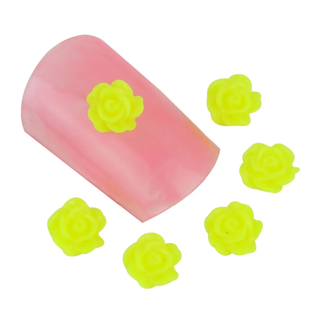 50Pcs/Lot 3D Nail Art Decorations DIY Glitter Yellow Color Resin Rose