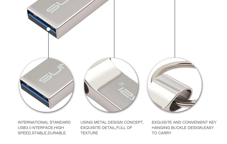 Suntrsi USB флеш-накопитель 8 ГБ/32 ГБ/16 ГБ 3,0 металлическая Флешка для ПК высокоскоростной флеш-накопитель 64 ГБ с кольцом для ключей