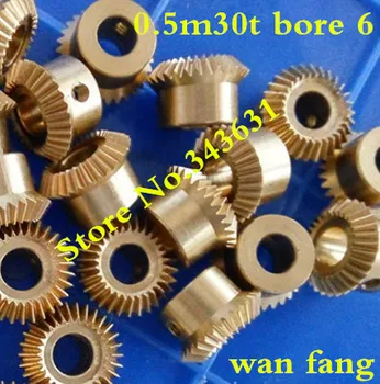 

2PCS 0.5M30T Bevel Gear 0.5 Mod M=0.5 Modulus Ratio 1:1 Bore 6mm Brass Right Angle Transmission parts machine parts DIY
