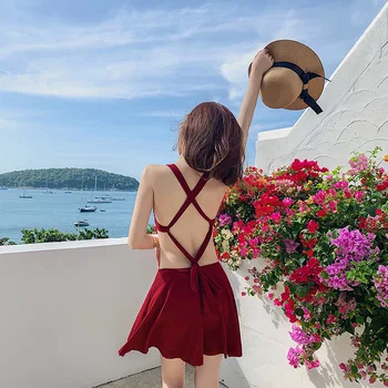 

Swimwear Woman Women's One-Piece Swimsuit Bathing Suit Women 2019 New Back Skirt Feminine Stock Solid Polyester Sierra Surfer