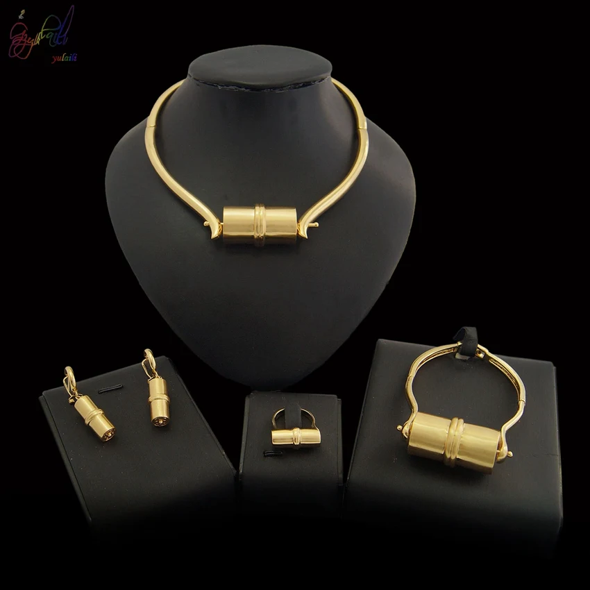 Yulaili небольшая форма фонарика дизайн колье кулон серьги браслет кольцо Отличная полировка Дубай золотые Ювелирные наборы для женщин