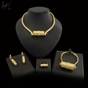 

Yulaili Small Flashlight Shape Design Choker Pendant Earrings Bracelet Ring Excellent Polishing Dubai Gold Jewelry Sets Women