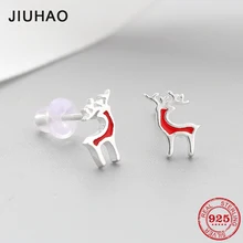 Рождественские украшения, счастье, лось, серебро 925 пробы, красная эмаль, серьги, шпильки для животных, для женщин, модный подарок