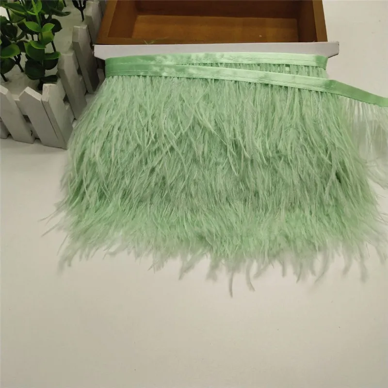 Новинка! 1 метр высокое качество белый страусиных перьев ленты, перо Длина 8-10 см/DIY Аксессуары для одежды - Цвет: Mint Green