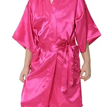 Детский однотонный атлас кимоно из вискозы халат платье подружки невесты сплошной купальный халат; детская одежда для сна, одежда для сна, ночнушка